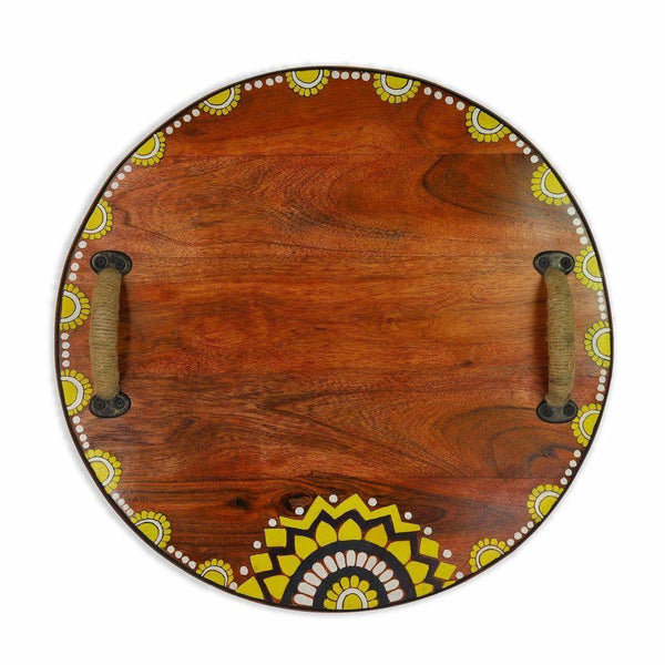 Wooden Serving Tray 30 cm Long, Hand Painted in Brown color